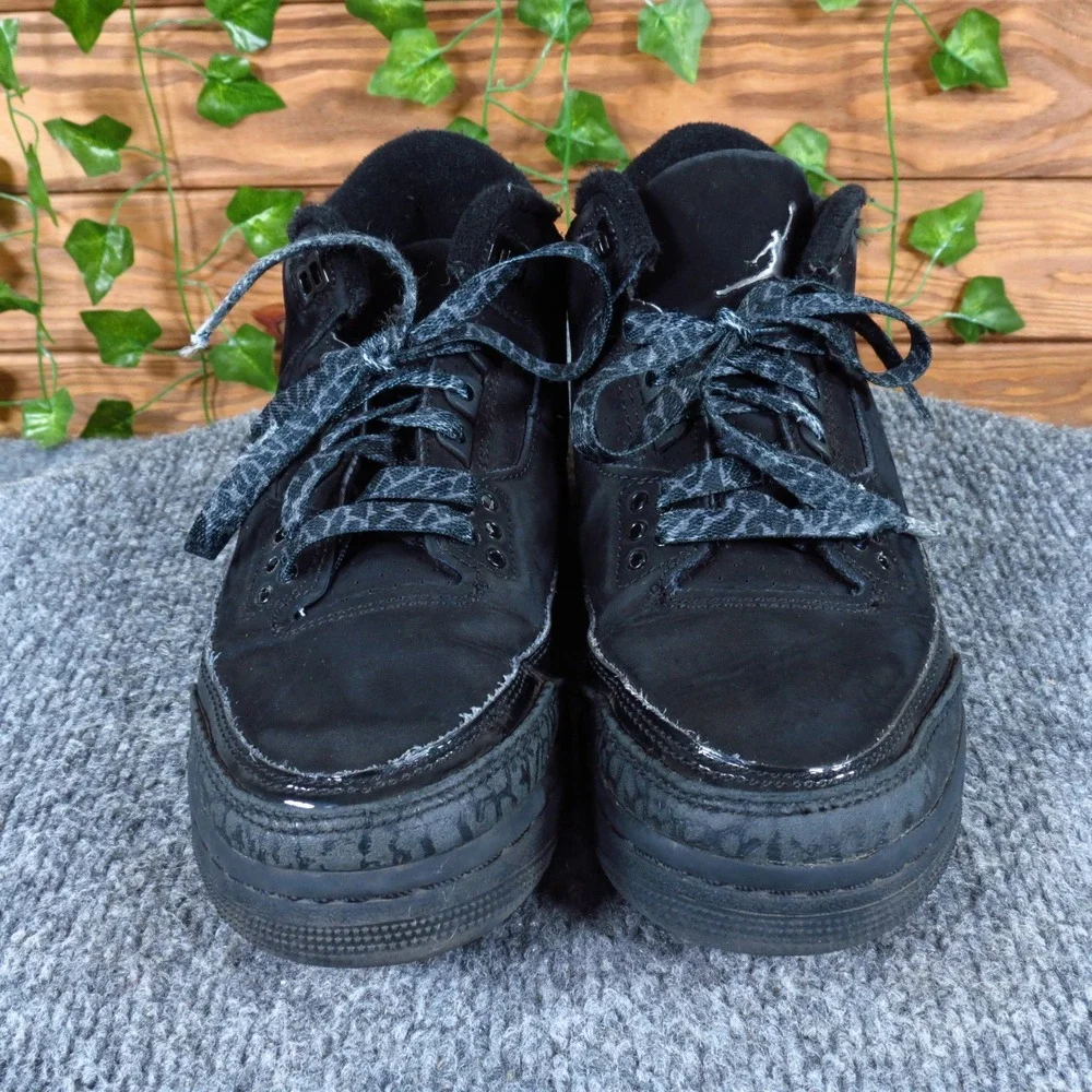 Nike Air Jordan‎ 3 Retro Black Cat Boys Basketball Shoes Size 4Y Triple Black